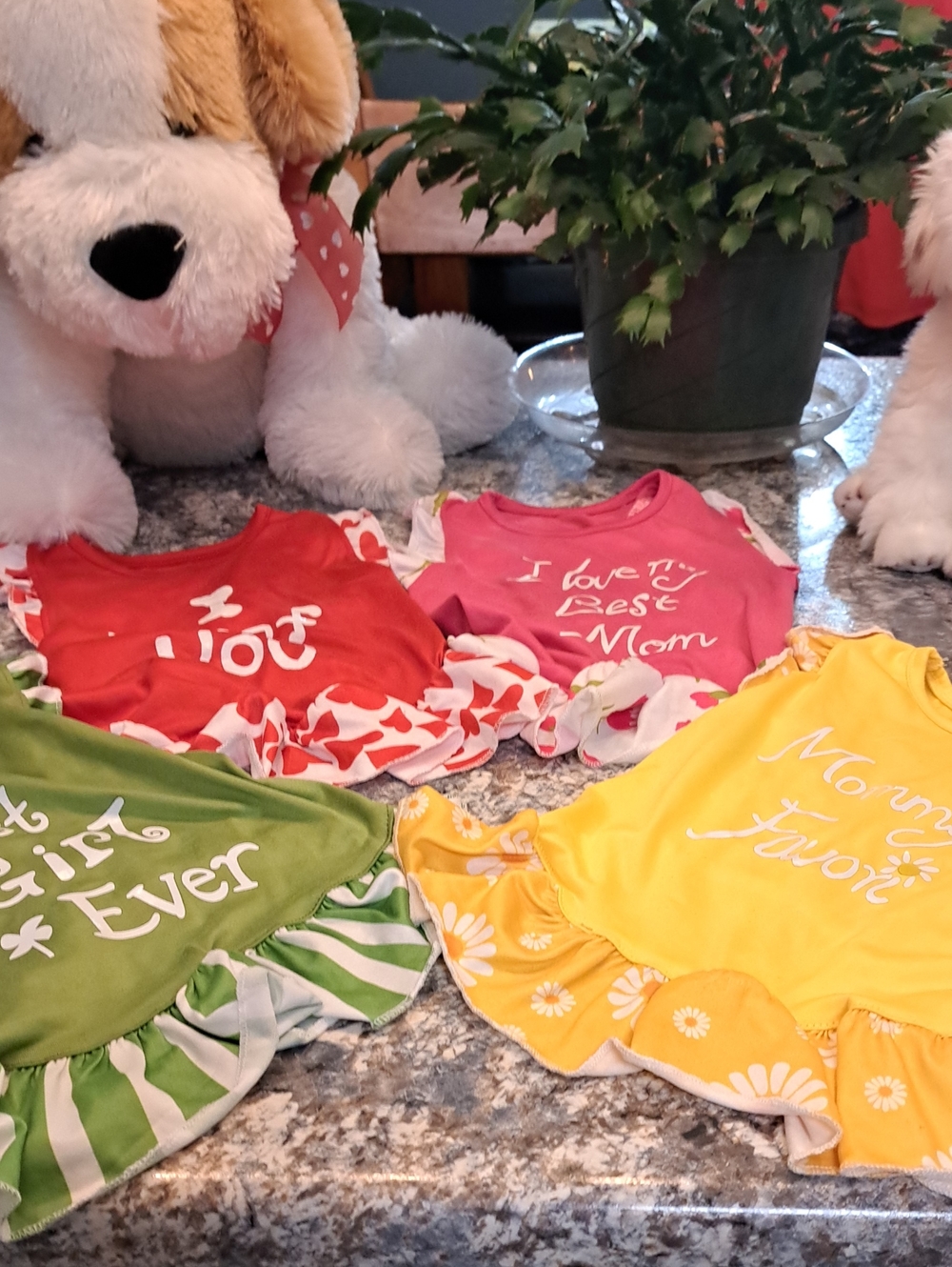 DOGS  Colorful Ruffle Dresses  Set - Red, Pink, Green & Yellow